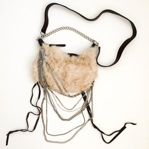 Y & Kei Fur Crossbody Handbag with Chains
